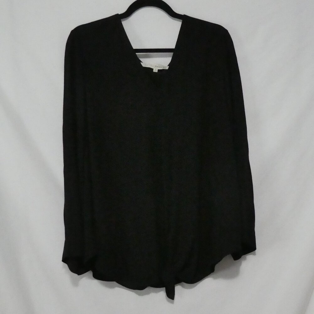 RACHEL - RACHEL ROY | 2X | Elegant Sheer Black V-Neck Blouse | Twist Knot Front